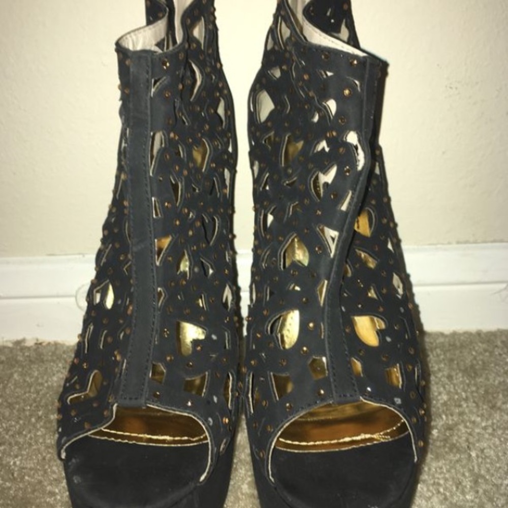Black/Gold Diamond Platform Stiletto Heels